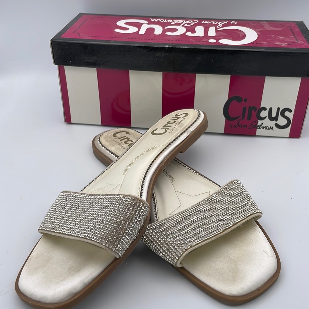 Sam Edelman CIRCUS Esmerelda Flat Sandals White Crystal 10M